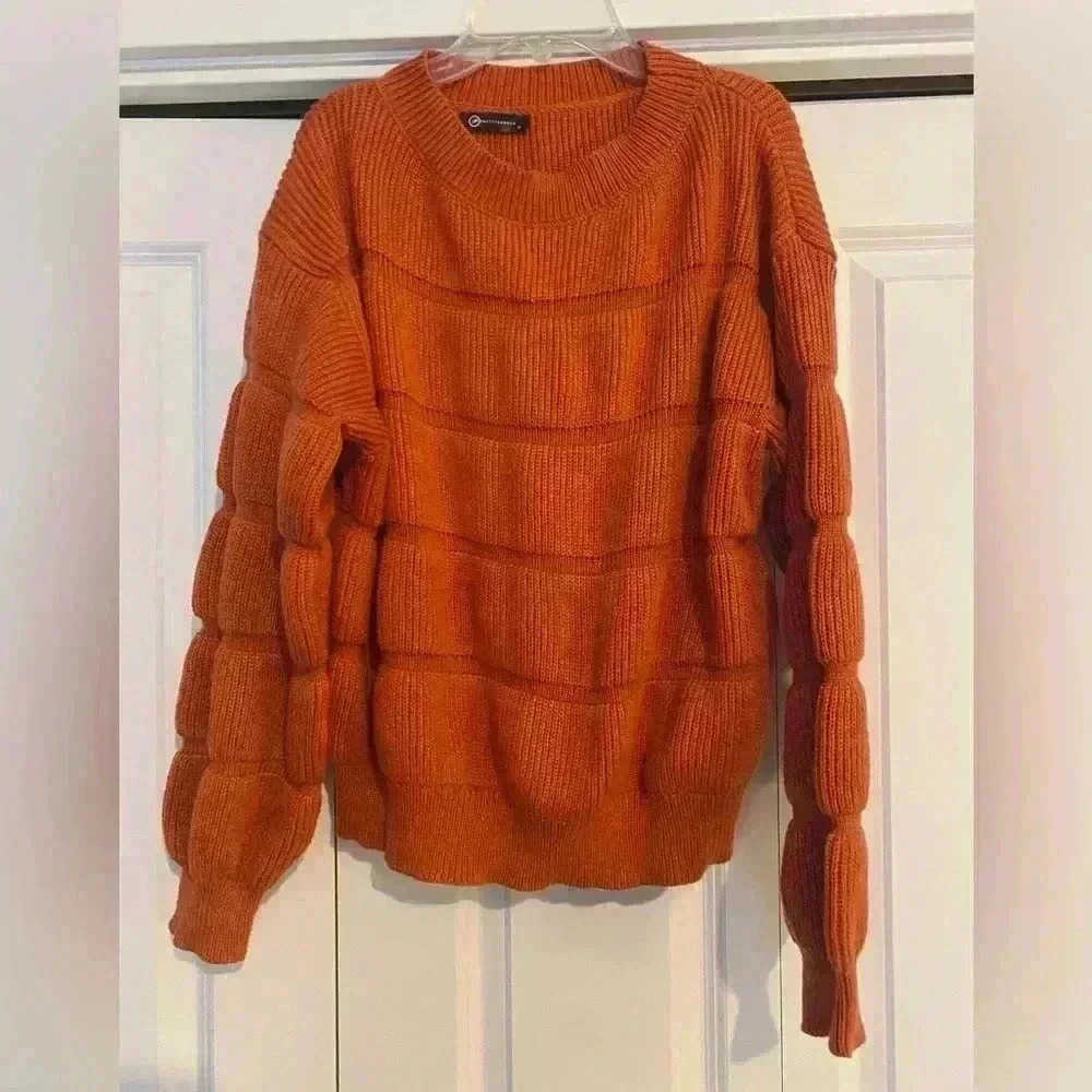 Pretty Garden Rust Balloon Puff Sleeve Cozy Knit Sweater Size M - Picture 2 of 12